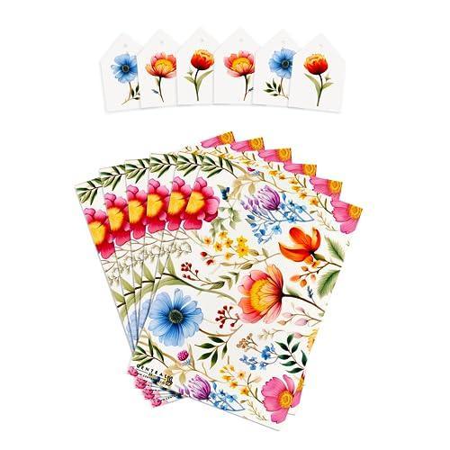 CENTRAL 23 Flower Wrapping Paper - Wildflower - 6 Sheets of White Floral Gift Wrap - For Women - For Birthday Wedding Easter Bridal Shower - Recyclable - SHOP NO2CO2