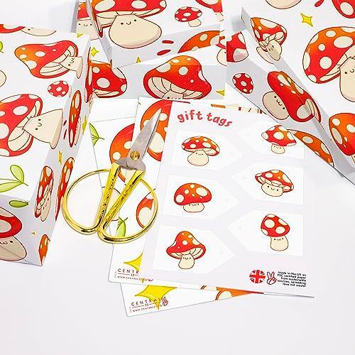 CENTRAL 23 Mushroom Wrapping Paper - 6 Sheets of Birthday Gift Wrap - Cute Mushrooms and Plant - For Women Girls Teenagers - Baby Shower - Eco-Friendly - SHOP NO2CO2