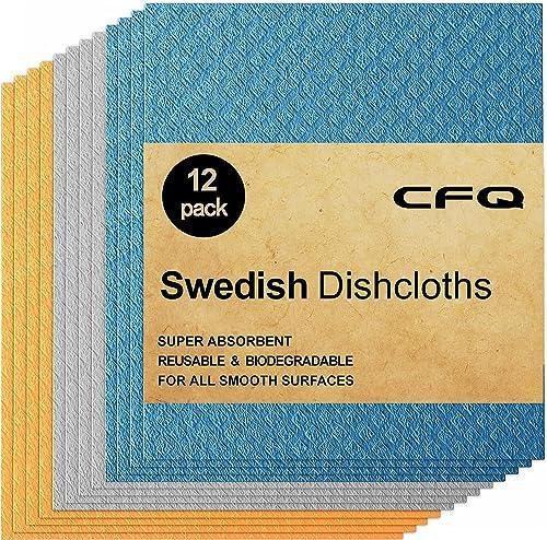 CFQ Swedish Dishcloths for Kitchen, 12 Pack Eco-Friendly Reusable Swedish Dish Towels: Cellulose Sponges for Kitchen Cleaning, Dish Towels for Drying Dishes, Paper Towel Alternative & More - SHOP NO2CO2