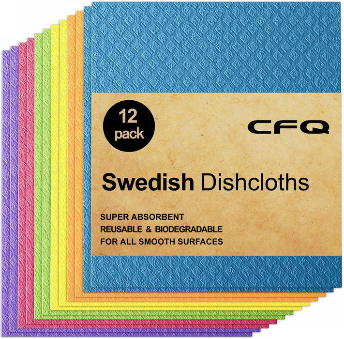 CFQ Swedish Dishcloths for Kitchen, 12 Pack Eco-Friendly Reusable Swedish Dish Towels: Cellulose Sponges for Kitchen Cleaning, Dish Towels for Drying Dishes, Paper Towel Alternative & More - SHOP NO2CO2