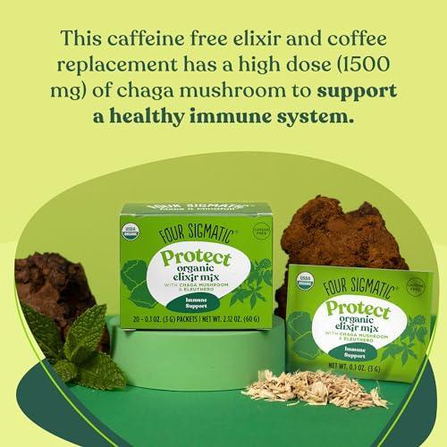 Chaga Mushroom Elixir by Four Sigmatic | Coffee Alternative with Organic Chaga Mushroom Powder, Rose Hips & Mint | Immune Support & Overall Wellness | Pack of 20 - SHOP NO2CO2