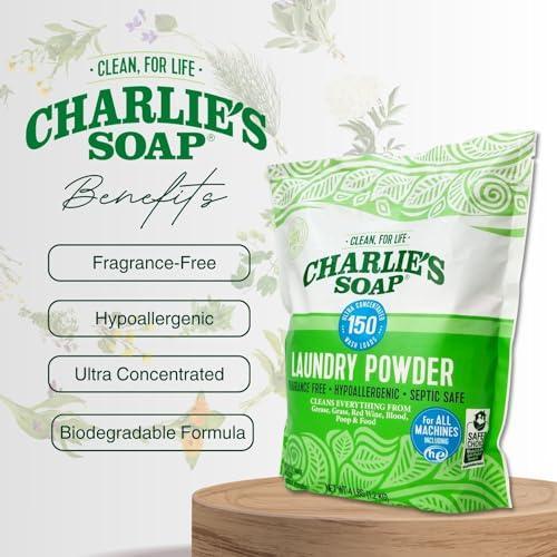 Charlie’s Soap Laundry Powder New (150 Loads, 1 Pack) Fragrance Free Hypoallergenic Plant Based Deep Cleaning Laundry Powder – Biodegradable Eco Friendly Sustainable Laundry Detergent - SHOP NO2CO2