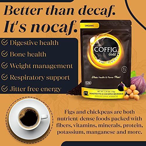 Coffig Gold - Coffee Substitute & Alternative - Roasted Fig & Chickpea Coffee - Caffeine Free Herbal Energy Drink & Healthy Beverage for Men & Women - Keto & Vegan Friendly - 5.29oz (150g) - SHOP NO2CO2