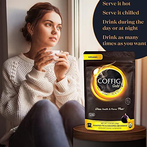 Coffig Gold - Coffee Substitute & Alternative - Roasted Fig & Chickpea Coffee - Caffeine Free Herbal Energy Drink & Healthy Beverage for Men & Women - Keto & Vegan Friendly - 5.29oz (150g) - SHOP NO2CO2