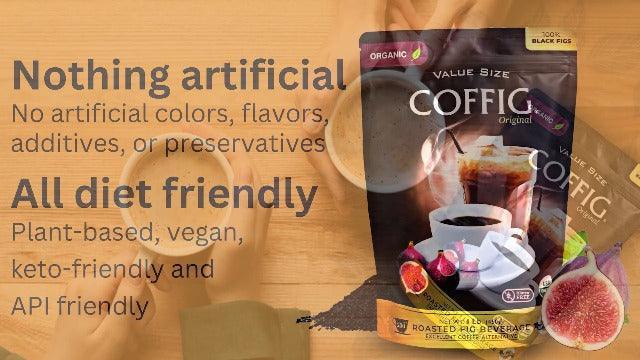 Coffig Original - Coffee Substitute & Alternative - Roasted Fig Coffee - Caffeine Free Herbal Energy Drink & Healthy Beverage for Men & Women - Keto & Vegan Friendly - 5.29oz (150g) - SHOP NO2CO2