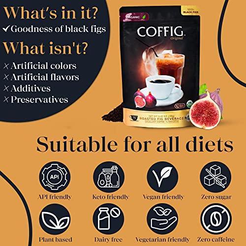 Coffig Original - Coffee Substitute & Alternative - Roasted Fig Coffee - Caffeine Free Herbal Energy Drink & Healthy Beverage for Men & Women - Keto & Vegan Friendly - 5.29oz (150g) - SHOP NO2CO2