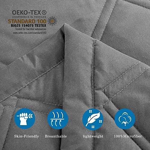 COMFLIVE King Size Blanket, Lightweight Blanket for All Seasons, Down Alternative Blanket, Reversible Quilted Blanket with Double-Needle Desgin - Winter Summer Comfort Soft (Grey, King/Cal King) - SHOP NO2CO2