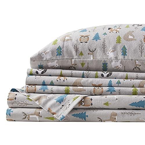 Comfort Spaces Cotton Flannel Breathable Warm, Deep Pocket Sheets with Pillow Case Bedding, King, Multi Forest Animals 4 Piece - SHOP NO2CO2