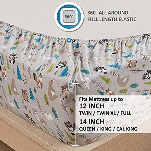 Comfort Spaces Cotton Flannel Breathable Warm, Deep Pocket Sheets with Pillow Case Bedding, King, Multi Forest Animals 4 Piece - SHOP NO2CO2