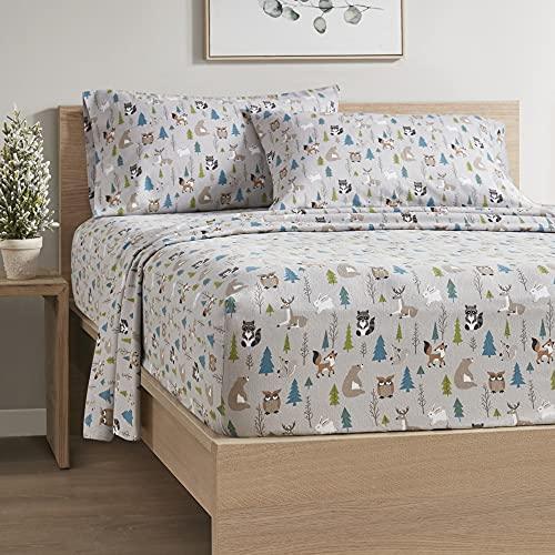 Comfort Spaces Cotton Flannel Breathable Warm, Deep Pocket Sheets with Pillow Case Bedding, King, Multi Forest Animals 4 Piece - SHOP NO2CO2