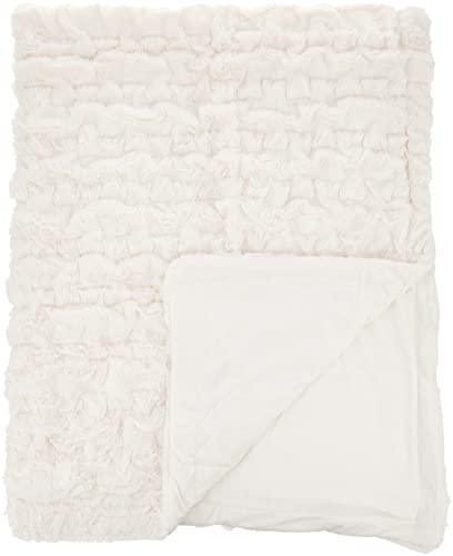 Comfort Spaces Ruched Faux Fur Plush 3 Piece Throw Blanket Set Ultra Soft Fluffy with 2 Square Pillow Covers, 50"x60", Ivory - SHOP NO2CO2