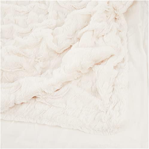 Comfort Spaces Ruched Faux Fur Plush 3 Piece Throw Blanket Set Ultra Soft Fluffy with 2 Square Pillow Covers, 50"x60", Ivory - SHOP NO2CO2