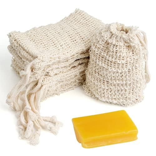 COSYOO 10 Pcs Sisal Soap Saver Bag with Drawstring, Plastic-Free Soap Saver Bags Reusable& Natural Soap Exfoliating Bag for Bath & Shower, Zero Waste Soap Mesh Bag for Foaming & Drying Soaps - SHOP NO2CO2