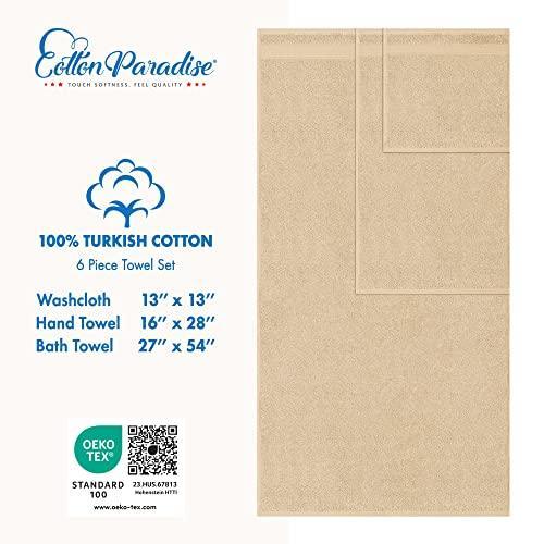 Cotton Paradise 6 Piece Towel Set, 100% Turkish Cotton Soft Absorbent Towels for Bathroom, 2 Bath Towels 2 Hand Towels 2 Washcloths, Sand Taupe Towel Set - SHOP NO2CO2