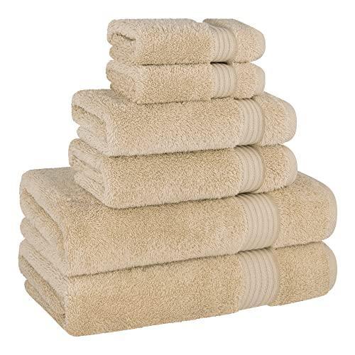 Cotton Paradise 6 Piece Towel Set, 100% Turkish Cotton Soft Absorbent Towels for Bathroom, 2 Bath Towels 2 Hand Towels 2 Washcloths, Sand Taupe Towel Set - SHOP NO2CO2