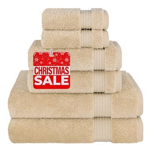 Cotton Paradise 6 Piece Towel Set, 100% Turkish Cotton Soft Absorbent Towels for Bathroom, 2 Bath Towels 2 Hand Towels 2 Washcloths, Sand Taupe Towel Set - SHOP NO2CO2