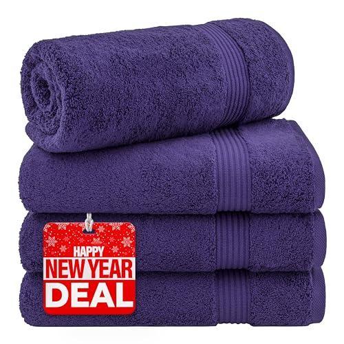 Cotton Paradise Bath Towels, 100% Turkish Cotton 27x54 inch 4 Piece Bath Towel Sets for Bathroom, Soft Absorbent Towels Clearance Bathroom Set, Purple Bath Towels - SHOP NO2CO2