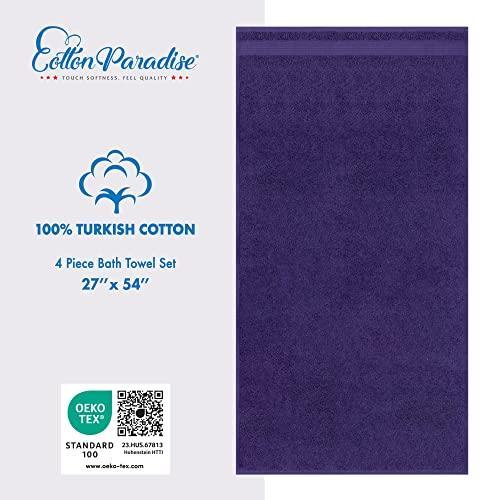 Cotton Paradise Bath Towels, 100% Turkish Cotton 27x54 inch 4 Piece Bath Towel Sets for Bathroom, Soft Absorbent Towels Clearance Bathroom Set, Purple Bath Towels - SHOP NO2CO2