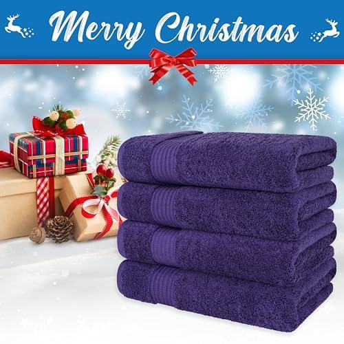 Cotton Paradise Bath Towels, 100% Turkish Cotton 27x54 inch 4 Piece Bath Towel Sets for Bathroom, Soft Absorbent Towels Clearance Bathroom Set, Purple Bath Towels - SHOP NO2CO2