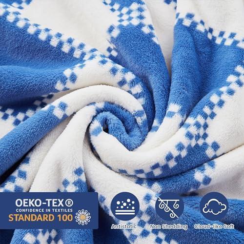 Cozy Bliss Checkered Throw Blanket Ultra Soft Warm MilkyPlush™ Fleece Blanket Checkerboard Grid Plush Blanket for Couch Bed Sofa, Blue 60"x80" - SHOP NO2CO2