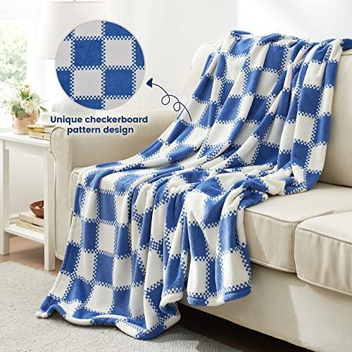 Cozy Bliss Checkered Throw Blanket Ultra Soft Warm MilkyPlush™ Fleece Blanket Checkerboard Grid Plush Blanket for Couch Bed Sofa, Blue 60"x80" - SHOP NO2CO2