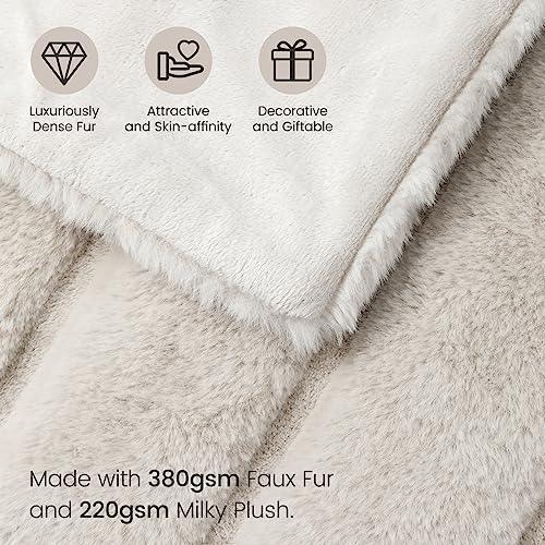 Cozy Bliss Faux Fur Throw Blanket for Couch, Cozy Warm Plush Striped Blanket for Sofa Bedroom Living Room, 50 * 60 Inches Beige - SHOP NO2CO2