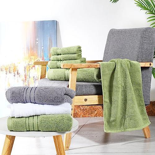 COZYART Green Cotton Hotel Large Bath Towels Bulk for Bathroom, Thick Bathroom Towels Set of 6 with 2 Bath Towels, 2 Hand Towels, 2 Washcloths, 650 GSM - SHOP NO2CO2