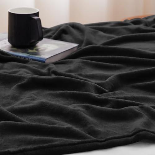 CozyLux Fleece Blanket Throw Black - 300GSM Lightweight Plush Fuzzy Cozy Soft Blankets and Throws for Sofa, Cozy Bed Blankets for Women Men Travel Camping and Chair, 50x60 inches - SHOP NO2CO2