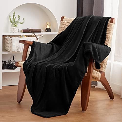 CozyLux Fleece Blanket Throw Black - 300GSM Lightweight Plush Fuzzy Cozy Soft Blankets and Throws for Sofa, Cozy Bed Blankets for Women Men Travel Camping and Chair, 50x60 inches - SHOP NO2CO2