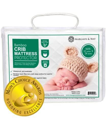 Crib Mattress Protector Pad - Ultra-Soft Waterproof Breathable Premium Bamboo Rayon - Noiseless Fitted Dryer Safe Cover. High Absorbency Oeko-TEX Certified (28 x 52 x 9 inches) by MARGAUX & MAY - SHOP NO2CO2