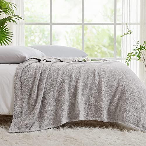 CYMULA Knit Throw Blanket for Couch Light Grey - Super Soft Lightweight Plush Fuzzy Fluffy Warm Cozy Blankets and Throws for Sofa Bed, 50 x 60 inches - SHOP NO2CO2