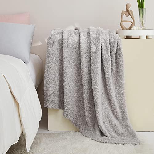 CYMULA Knit Throw Blanket for Couch Light Grey - Super Soft Lightweight Plush Fuzzy Fluffy Warm Cozy Blankets and Throws for Sofa Bed, 50 x 60 inches - SHOP NO2CO2