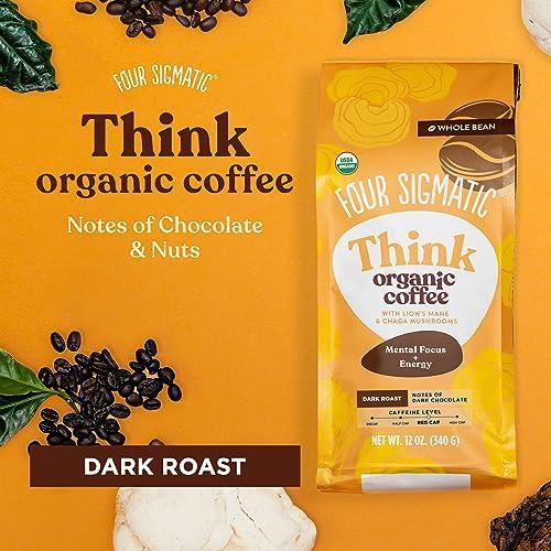 Dark Roast Organic Whole Bean Coffee by Four Sigmatic | Fair Trade Coffee Beans Coated with Lion's Mane, Chaga Mushrooms | Nootropic Mushroom Coffee for Enhanced Brain Function & Immune Support | 12oz - SHOP NO2CO2