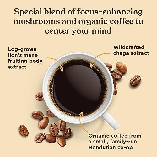 Dark Roast Organic Whole Bean Coffee by Four Sigmatic | Fair Trade Coffee Beans Coated with Lion's Mane, Chaga Mushrooms | Nootropic Mushroom Coffee for Enhanced Brain Function & Immune Support | 12oz - SHOP NO2CO2