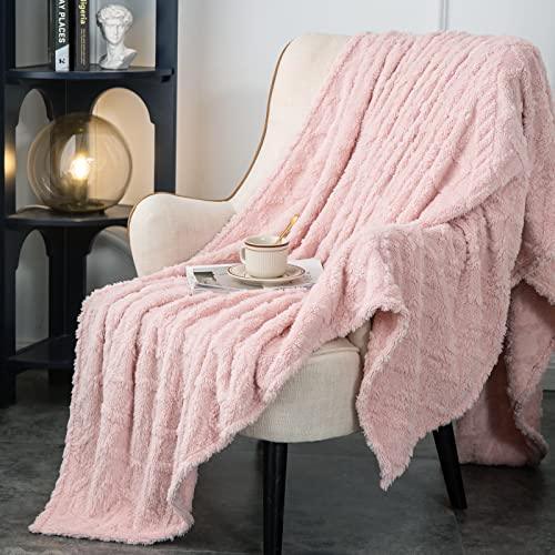 DaysU Sherpa Fleece Blanket, Throw Blanket for Couch, Sofa, Bed, Lightweight Soft Cozy Warm Fuzzy Blankets for Camping, Picnic, Travel, Pink Jacquard, 60” x 80” - SHOP NO2CO2