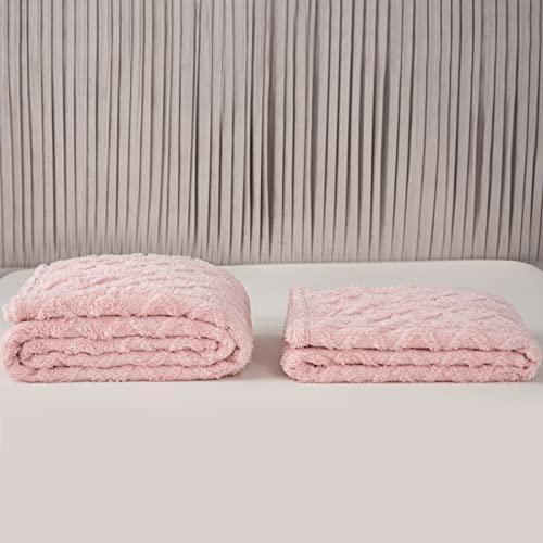 DaysU Sherpa Fleece Blanket, Throw Blanket for Couch, Sofa, Bed, Lightweight Soft Cozy Warm Fuzzy Blankets for Camping, Picnic, Travel, Pink Jacquard, 60” x 80” - SHOP NO2CO2