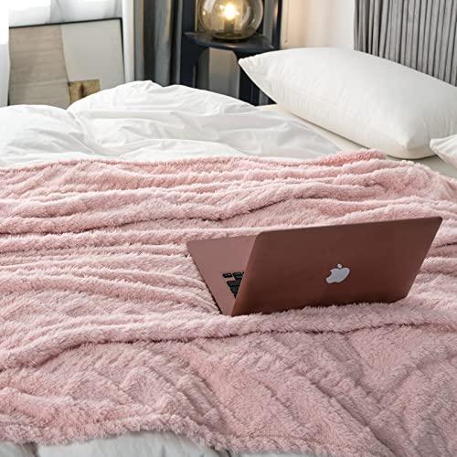 DaysU Sherpa Fleece Blanket, Throw Blanket for Couch, Sofa, Bed, Lightweight Soft Cozy Warm Fuzzy Blankets for Camping, Picnic, Travel, Pink Jacquard, 60” x 80” - SHOP NO2CO2