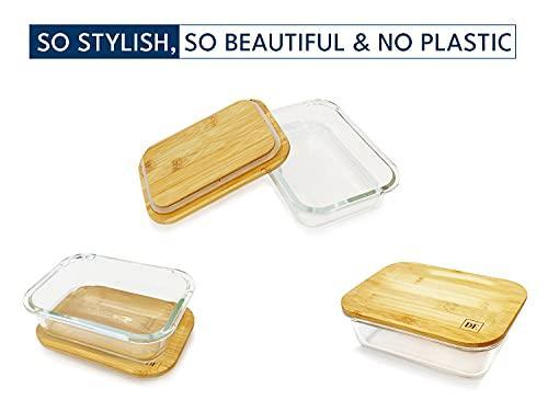 DE Plastic-Free Glass Food Storage Containers with Eco-Friendly Bamboo Wooden Lids, Set of 4 Pantry Organization Ideal for Flour, Sugar, Coffee, Teabags, Pasta, Candy, Snack and Various Dried Foods - SHOP NO2CO2