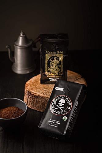 Death Wish Coffee Dark Roast Grounds 16 Oz & Valhalla Java Dark Ground Coffee 12 Oz- Extra Kick of Caffeine in 1 Powerful Bundle - Hardcore Coffee from Arabica & Robusta Beans for Tough Days - SHOP NO2CO2