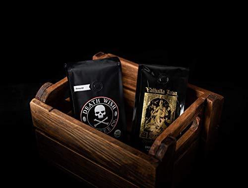 Death Wish Coffee Dark Roast Grounds 16 Oz & Valhalla Java Dark Ground Coffee 12 Oz- Extra Kick of Caffeine in 1 Powerful Bundle - Hardcore Coffee from Arabica & Robusta Beans for Tough Days - SHOP NO2CO2