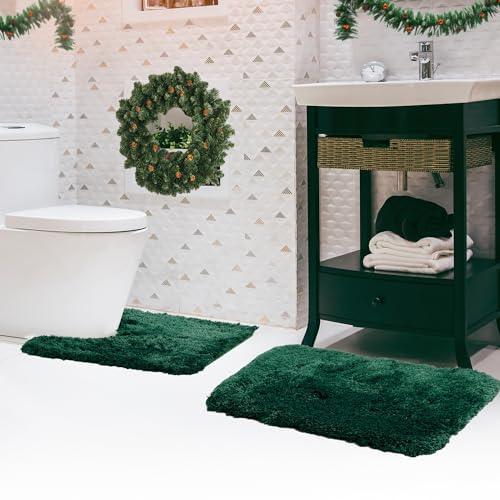 Deconovo Christmas Bath Mat, Luxury Bathroom Mat, Extra Soft Plush Bathroom Rugs, Green Bathroom Rugs Non-Slip Washable, Super Absorbent Shaggy Machine Wash & Dry Bath Rugs (36 x 24, Hunter Green) - SHOP NO2CO2