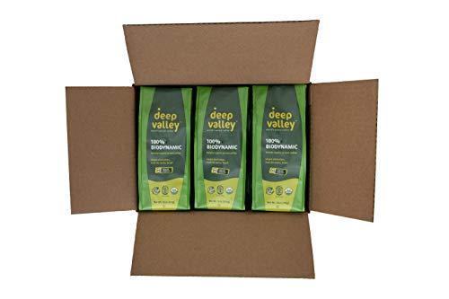 Deep Valley Biodynamically Grown Organic Coffee - Premium Dark Roast, Whole Bean - Case of 6 x (12 oz.) - Certified Organic, Non-GMO, Kosher, Sustainable - Pourover, Chemex, Espresso, French-press - SHOP NO2CO2