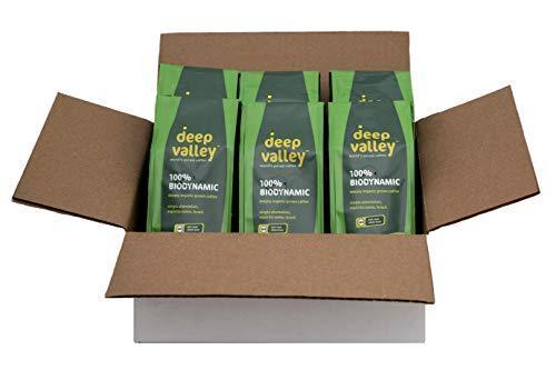 Deep Valley Biodynamically Grown Organic Coffee - Premium Dark Roast, Whole Bean - Case of 6 x (12 oz.) - Certified Organic, Non-GMO, Kosher, Sustainable - Pourover, Chemex, Espresso, French-press - SHOP NO2CO2