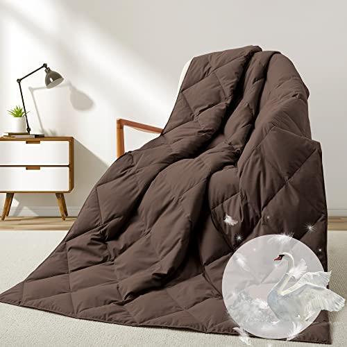Deodar Natural Goose Down Throw Blanket Couch,Bed Comforter,Sofa Blanket Throw,Outdoor Blanket Gifts,Lightweight Down Comforter Peach Skin Fabric,Reversible Lap Down Blanket,50"X70",Chocolate Blanket - SHOP NO2CO2