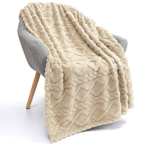 DEZANBO Throw Blanket for Couch Sofa: Soft Fleece Plush Sherpa - Fuzzy Fluffy Warm Lightweight 50x70 Inch Beige - SHOP NO2CO2