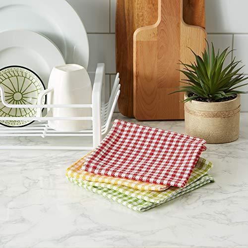 DII Heavy Duty Kitchen Towels Collection Long Lasting Quality, Cotton Dish Cloth Set, 13x13", Pea Patch Gingham Check, 4 Piece - SHOP NO2CO2