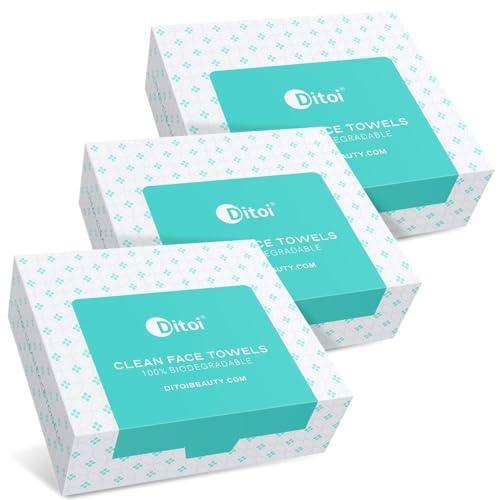 Ditoi Disposable Face Towels, Biodegradable Facial Towels, Super Soft and Thick Clean Towels, Makeup Remover Dry Wipes, Face Cloths for Sensitive Skin, 10"×12" Travel Face Towels 15 Count (Pack of 3) - SHOP NO2CO2