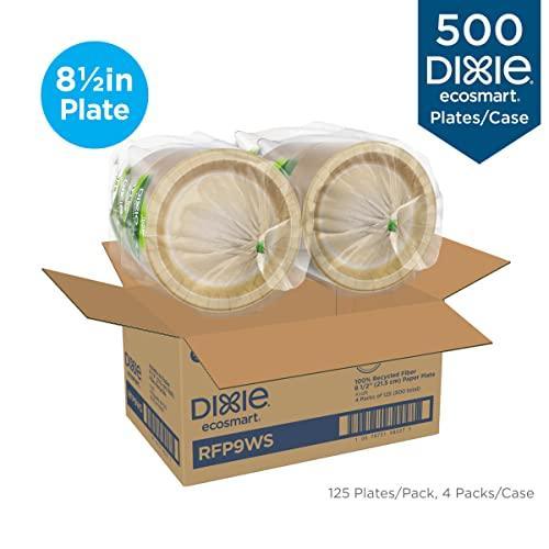 Dixie® ecosmart® 8.5” 100% Recycled Fiber Paper Plates by GP PRO (Georgia-Pacific), RFP9WS, 500 Count (125 Plates per Pack, 4 Packs per Case) - SHOP NO2CO2