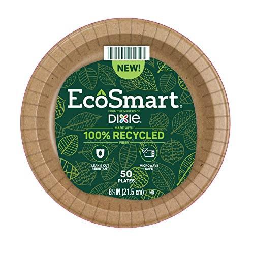 Dixie EcoSmart from The Makers of Dixie 100% Recycled Fiber Paper Plates, 8.5in Lunch or Light Dinner Size Disposable, 50 Eco-Friendly Plates - SHOP NO2CO2