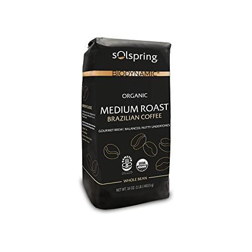 Dr. Mercola Solspring Biodynamic Organic Brazilian Medium Roast Coffee, 1lb (16 oz), Whole Bean Coffee, non GMO, Soy Free, Gluten Free, USDA Organic - SHOP NO2CO2